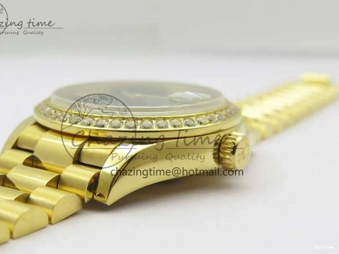 MiroTime 0408 Versatile Daydate 278288 31mm YG EWF Best Edition Green Malachite Dial Crystal Markers on YG President Bracelet ETA 2606